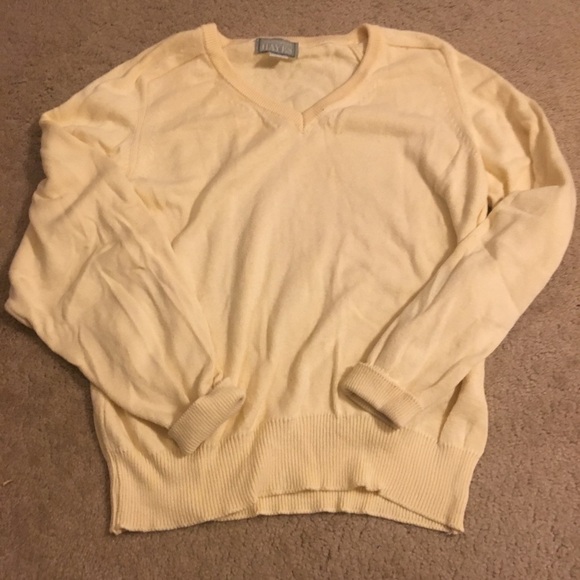 ✨ VTG Crewneck Knit Sweater Yellow Pastel V-neck S - Picture 3 of 5